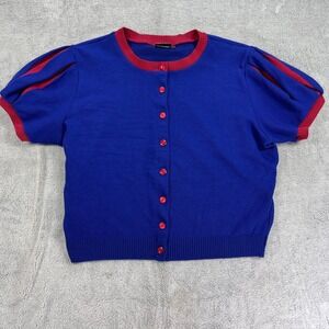 Elhoffer Design Cardigan Women 3XL Blue Snow White Short Puff Sleeve Knit